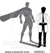 Vector Illustration of Superhero Scientist Super Hero Shadow Silhouette by AtStockIllustration