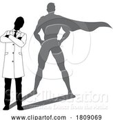 Vector Illustration of Superhero Scientist Super Hero Shadow Silhouette by AtStockIllustration