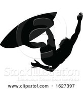 Vector Illustration of Surfer Silhouette by AtStockIllustration