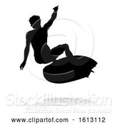 Vector Illustration of Surfer Silhouette, on a White Background by AtStockIllustration