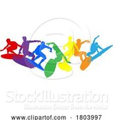 Vector Illustration of Surfers Surfing on Surf Boards Silhouettes Concept by AtStockIllustration