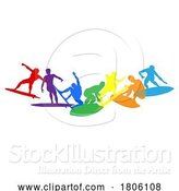 Vector Illustration of Surfers Surfing on Surf Boards Silhouettes Concept by AtStockIllustration