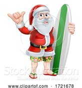 Vector Illustration of Surfing Santa Shaka Hand Christmas by AtStockIllustration
