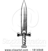 Vector Illustration of Sword Medieval Weapon Vintage Woodcut Tattoo Style by AtStockIllustration