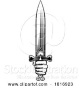 Vector Illustration of Sword Medieval Weapon Vintage Woodcut Tattoo Style by AtStockIllustration