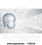 Vector Illustration of Technology Cyber Face Digital AI Head Background by AtStockIllustration
