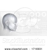 Vector Illustration of Technology Cyber Face Profile Map Tech Background by AtStockIllustration