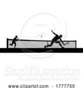 Vector Illustration of Tennis Men Playing Match Silhouette Players Scene by AtStockIllustration