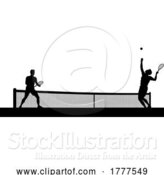 Vector Illustration of Tennis Men Playing Match Silhouette Players Scene by AtStockIllustration