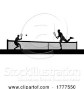 Vector Illustration of Tennis Men Playing Match Silhouette Players Scene by AtStockIllustration