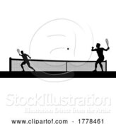 Vector Illustration of Tennis Men Playing Match Silhouette Players Scene by AtStockIllustration