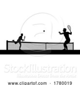 Vector Illustration of Tennis Men Playing Match Silhouette Players Scene by AtStockIllustration