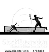 Vector Illustration of Tennis Men Playing Match Silhouette Players Scene by AtStockIllustration