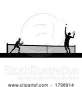 Vector Illustration of Tennis Men Playing Match Silhouette Players Scene by AtStockIllustration