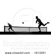 Vector Illustration of Tennis Men Playing Match Silhouette Players Scene by AtStockIllustration