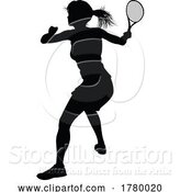 Vector Illustration of Tennis Player Lady Sports Person Silhouette by AtStockIllustration