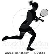 Vector Illustration of Tennis Player Lady Sports Person Silhouette by AtStockIllustration