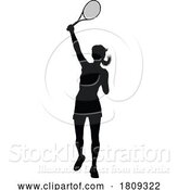 Vector Illustration of Tennis Player Lady Sports Person Silhouette by AtStockIllustration