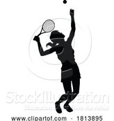 Vector Illustration of Tennis Player Lady Sports Person Silhouette by AtStockIllustration