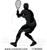 Vector Illustration of Tennis Silhouette Sport Player Guy by AtStockIllustration