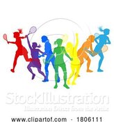 Vector Illustration of Tennis Women Female Players Silhouettes Concept by AtStockIllustration