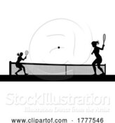 Vector Illustration of Tennis Women Playing Match Silhouette Players by AtStockIllustration