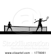 Vector Illustration of Tennis Women Playing Match Silhouette Players by AtStockIllustration