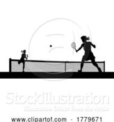 Vector Illustration of Tennis Women Playing Match Silhouette Players by AtStockIllustration