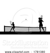 Vector Illustration of Tennis Women Playing Match Silhouette Players by AtStockIllustration