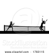 Vector Illustration of Tennis Women Playing Match Silhouette Players by AtStockIllustration