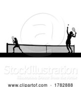 Vector Illustration of Tennis Women Playing Match Silhouette Players by AtStockIllustration