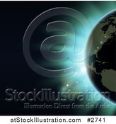 Vector Illustration of the Americas Featured on the Earth Against an Eclipse and Blue Light by AtStockIllustration
