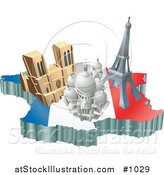 Vector Illustration of the Basilica of the Sacred Heart, Eiffel Tower, and the Notre Dame De Paris Cathedral by AtStockIllustration