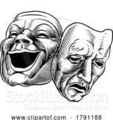 Vector Illustration of Theater or Theatre Drama Comedy and Tragedy Masks by AtStockIllustration