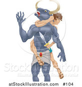 Vector Illustration of Theseus Slaying the Minotaur with a Sword by AtStockIllustration