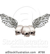Vector Illustration of Three Human Skulls with Grunge Wings by AtStockIllustration