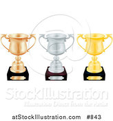 Vector Illustration of Three Trophy Cups, Bronze, Silver and Gold, Lined up in a Row over a White Background by AtStockIllustration