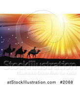Vector Illustration of Three Wise Men Following the Star of Bethlehem in the Desert by AtStockIllustration