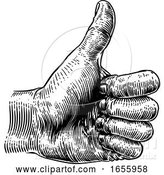 Vector Illustration of Thumb up Hand Sign Retro Vintage Woodcut by AtStockIllustration