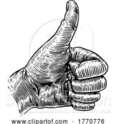 Vector Illustration of Thumb up Hand Sign Vintage Woodcut by AtStockIllustration