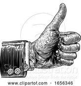 Vector Illustration of Thumbs up Hand Sign Retro Vintage Woodcut by AtStockIllustration