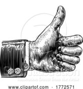 Vector Illustration of Thumbs up Hand Sign Retro Vintage Woodcut by AtStockIllustration