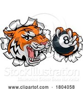 Vector Illustration of Tiger Angry Pool 8 Ball Billiards Mascot by AtStockIllustration