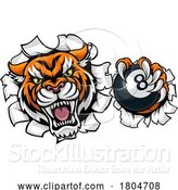 Vector Illustration of Tiger Angry Pool 8 Ball Billiards Mascot by AtStockIllustration