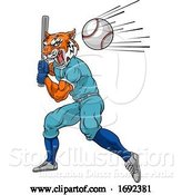 Vector Illustration of Tiger Baseball Player Mascot Swinging Bat at Ball by AtStockIllustration