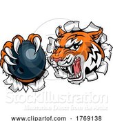 Vector Illustration of Tiger Bowling Player Animal Sports Mascot by AtStockIllustration