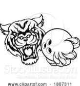Vector Illustration of Tiger Cat Animal Sports Bowling Ball Mascot by AtStockIllustration