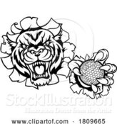 Vector Illustration of Tiger Cat Animal Sports Golf Ball Mascot by AtStockIllustration