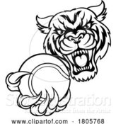 Vector Illustration of Tiger Cat Animal Sports Tennis Ball Mascot by AtStockIllustration