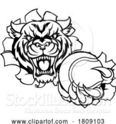 Vector Illustration of Tiger Cat Animal Sports Tennis Ball Mascot by AtStockIllustration